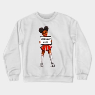 Inspirational motivational affirmation black anime girl cheerleader with Afro hair in puffs, brown eyes and dark brown skin side profile. Hair love ! Crewneck Sweatshirt